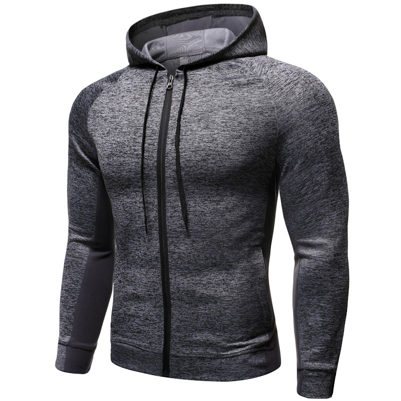 

2021New Mens Fitness Sport Jacket Coat Zipper Hooded Running Jackets Mens Sportswear Workout Jogging Jacket Hoodies Man, Dark gray(no logo)