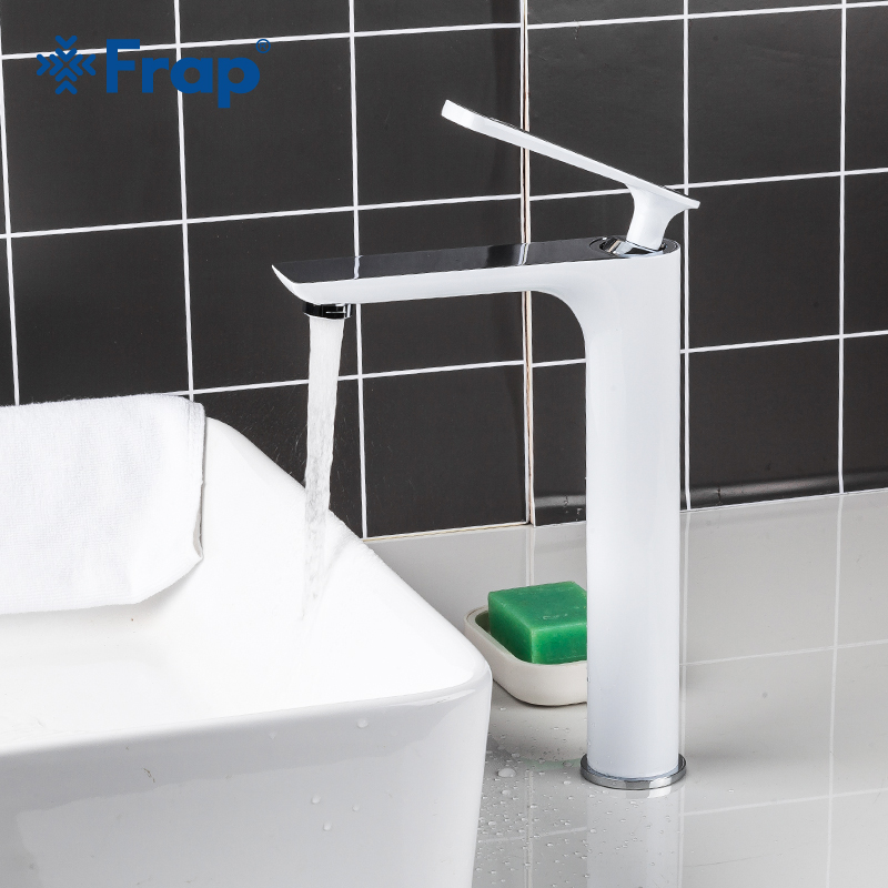 

Frap Bathroom Basin Faucet Creative High Basin Tap Modern White Faucet Single Hole Cold & Hot Water mixer Taps F1052-56