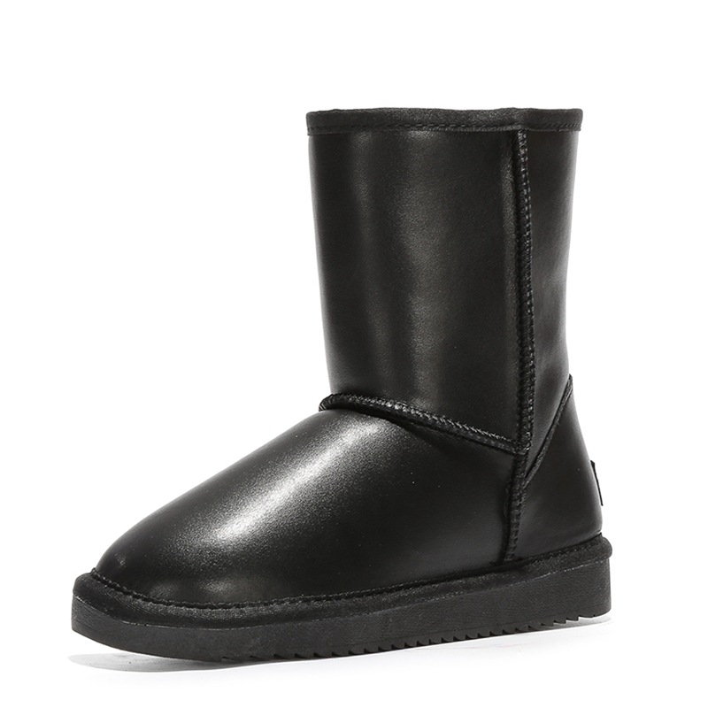 

2020 fashion Waterproof boots women 100% genuine cowhide leather women warm winter shoes for, Metal black