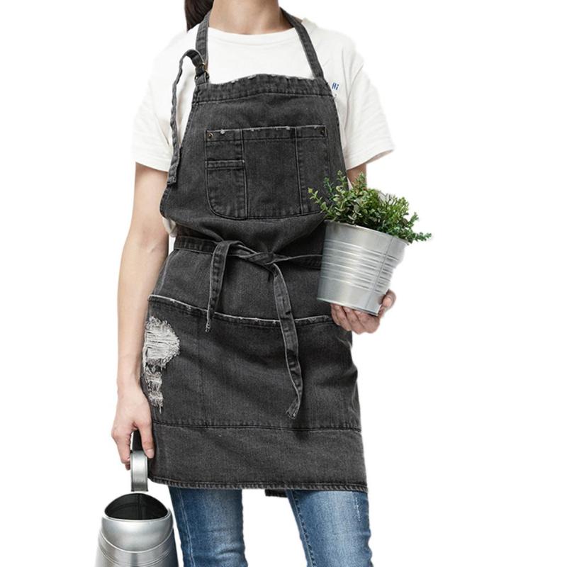 

Cotton Denim Apron Adult Baking Work Clothing With Adjustable Strap Fashionable Home Apron For Cafes Lounge Bars And Kitchens