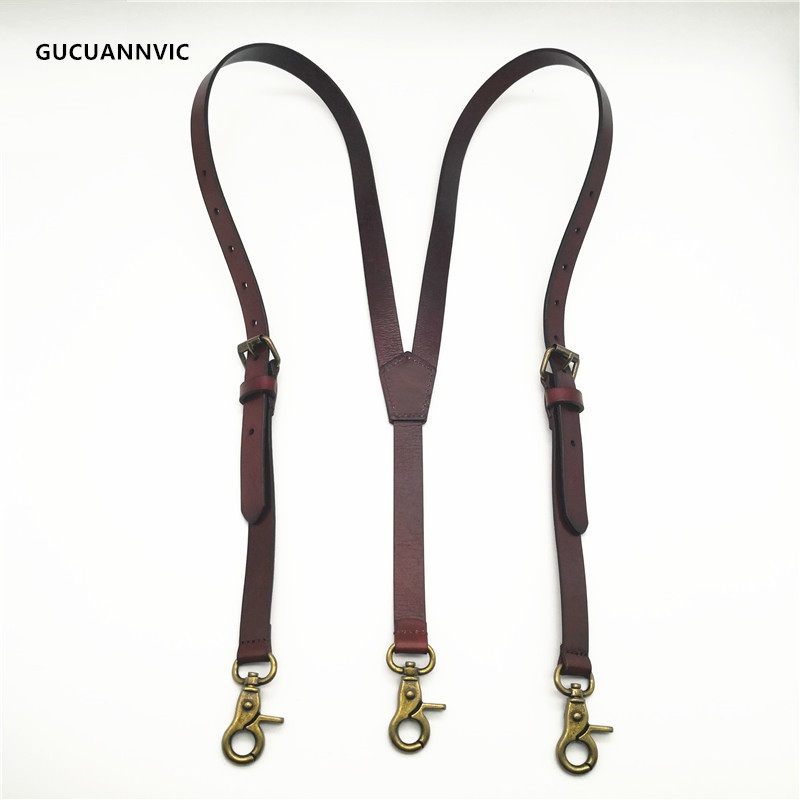 

Suspenders Vegetable Tanning Leather Strap Bronze Retro Scalper