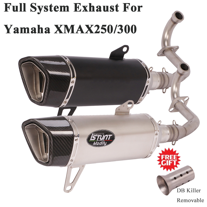 

For XMAX250 XMAX300 XMAX 250 300 Motorcycle Full System Exhaust Escape Modified Front Link Pipe Carbon Muffler DB Killer