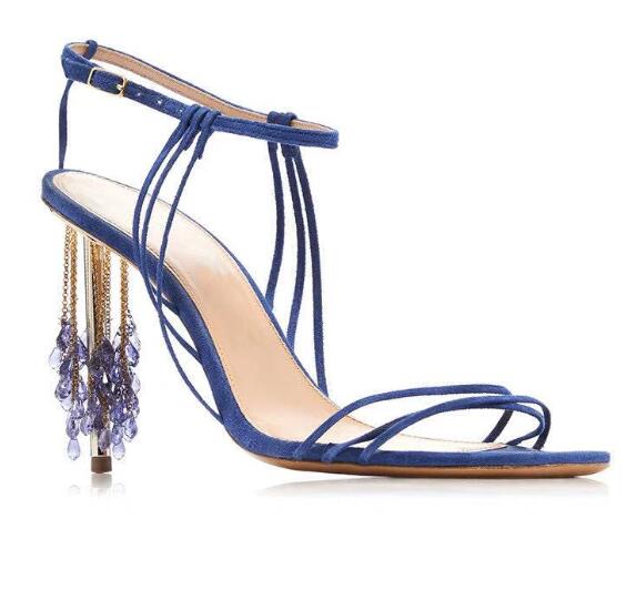 

Moraima Snc Open Toe Sandal Woman Summer Sexy Ankle Strap Thin Heels Shoes Chains Tassel Cutouts Party Dress Shoe, As pictures