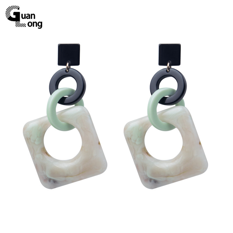 

GuanLong Elegant Charm Long Drop Earrings For Women Resin Acrylic Big Colorful Geometric Dangle Pendant Earring Fashion Jewelry