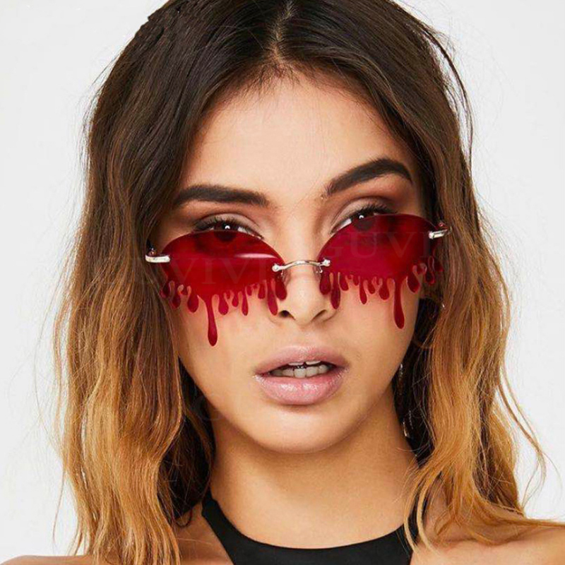 

Fashion Rimless Sunglasses Women New Vintage Unique Tears Shape Steampunk Sunglasses Female Gafas Shades UV400 Oculos Feminino