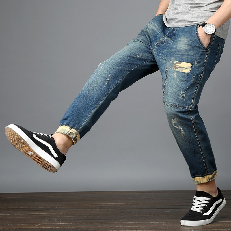 

Spring autumn Plus size men jeans slim Ankle-Length Pants Ripped Jeans For Men Hip Hop Super Skinny Stretch Blue Designer