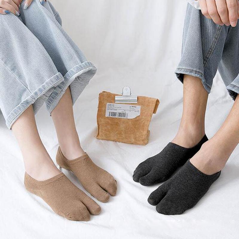 

1 Pair 2-Toe Flip Flop Socks Soft Breathable Thin Low Cut Boat Socks Unisex, Gray