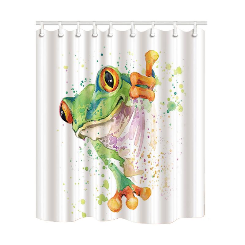 

Frog Animal Watercolor Painting Shower Curtains Polyester Fabric Bath Screen Home Decor Waterproof and Mildew Proof with Hooks