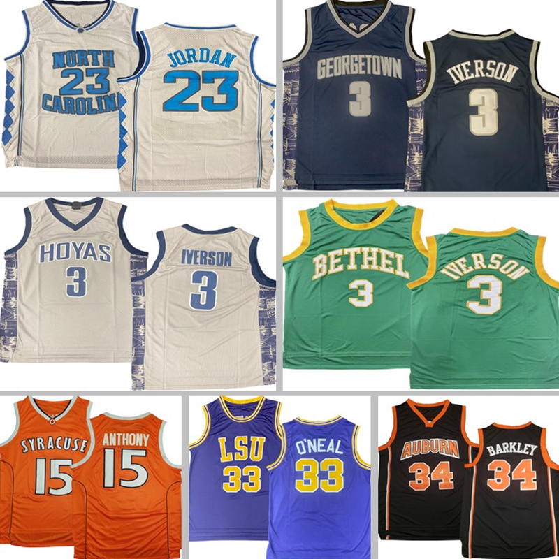

NCAA Allen3 Iverson Shaquille 23 Michael 33 O'Neal JCharles 34 Barkley Carmelo 15 Anthony North Carolina State University, Ncaa jersey