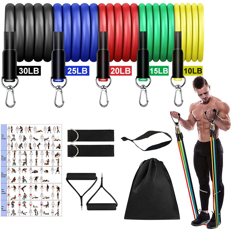 

11 Pcs/Set Latex Resistance Bands Arm Power Strength Exercise Boxing Explosive Force Endurance Agility Workout Elastic Pull Rope