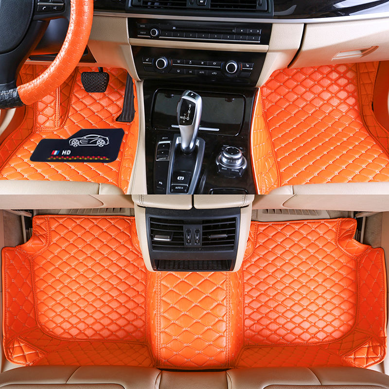 

Custom Fit Car Floor Mats Specific Waterproof PU Leather ECO friendly Material For Vast of Car Model and Make 3 Pieces Full set Mats Orange