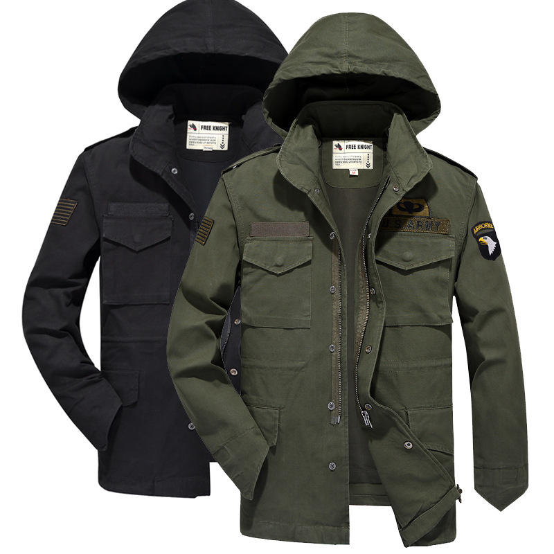

3XL Quality Outdoor Army Fans Cotton Jacket Men Tactical Windbreaker Hiking Climbing Horseshoe Cuffs Windproof Jacket, Black