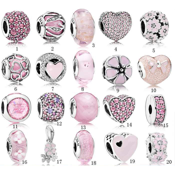 

S925 Sterling Silver Beads Pandora Charms Bracelet Love Pink Crystal DIY Bead For Bracelets Jewelry
