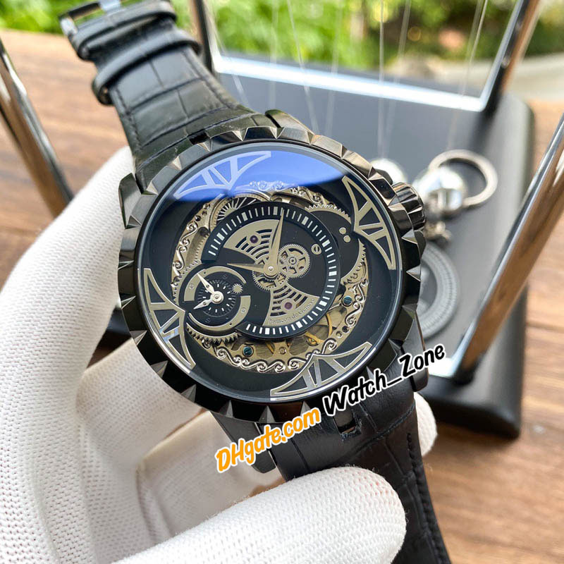 

New Excalibur 46mm RDDBEX0408 Automatic Mens Watch Skeleton Dial PVD Black Steel Case Leather Strap Sport Watches 6Color Watch_zone RD-E69, Customized waterproof