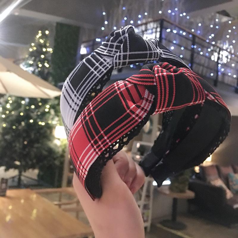 

Korean-Style Striped Plaid Lace Hairband Pressed Trim Hairpin Simple Fashion Hair Accessories Adult Headband Female Hair Bows