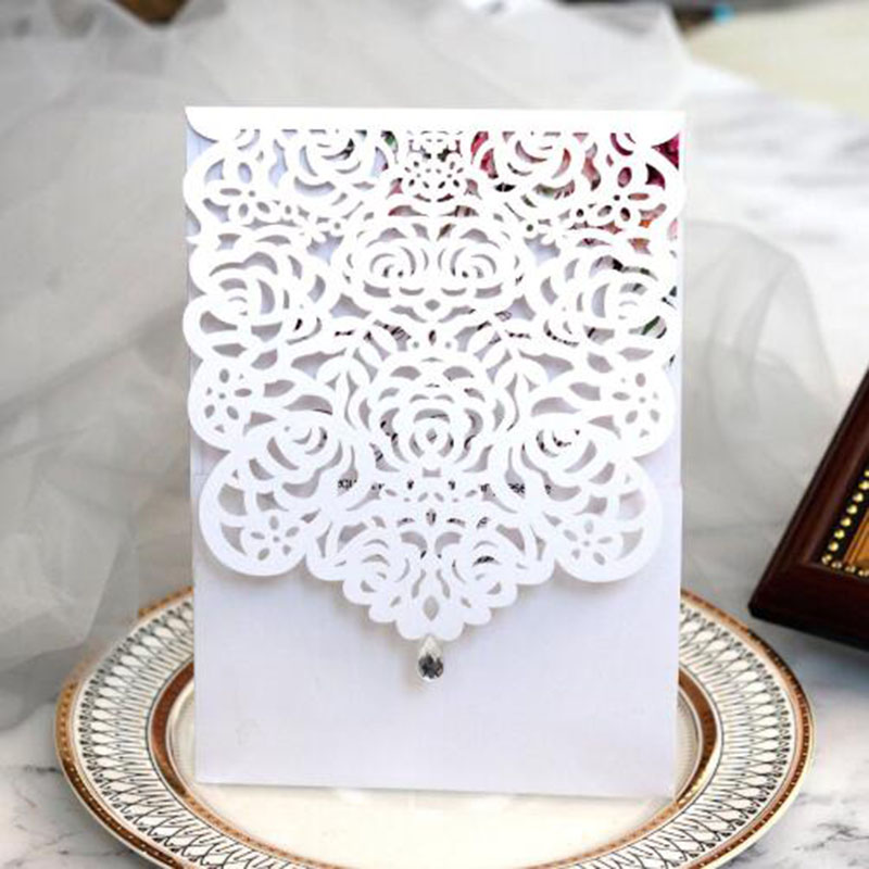 

100pcs/set Hollow Rose Business Wedding Invitation Card Happy Birthday Greeting Cards Bag Type Party Postcard Supply