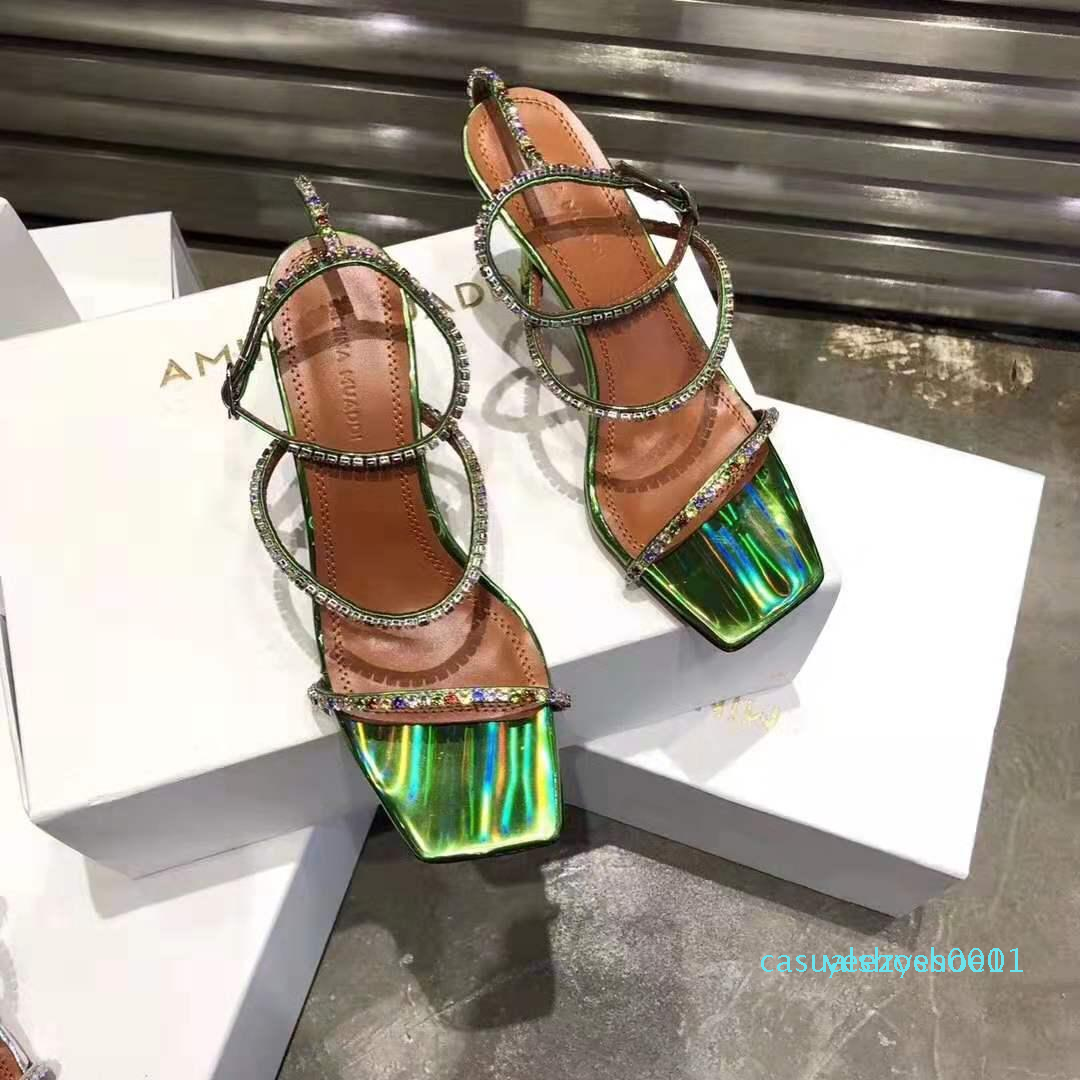 

Perfect Official Quality Amina Muaddi Shoes Crystal Embellished Sandals Women Designer 80mm High Heel Gilda Leather Sandals y1, Black