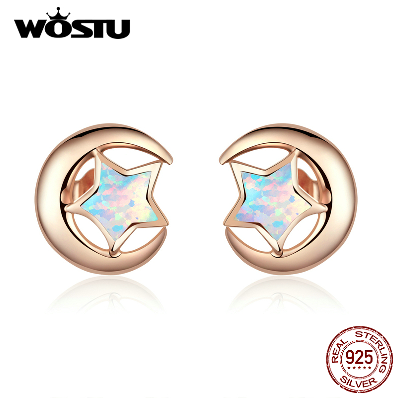 

WOSTU 925 Sterling Silver Colorful Star Opal Rose Gold Stud Earrings For Women Wedding Earrings Fashion 925 Jewelry CQE816-C