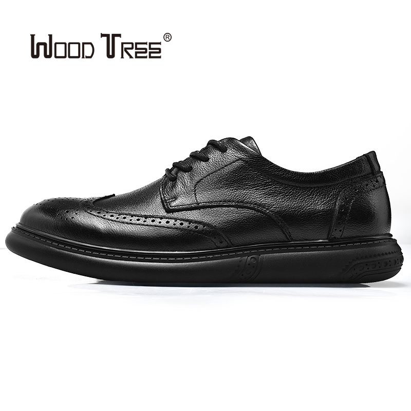 

WOODTREE Fashion Hot Sale Brock Shoes Men's Leather Dress Formal Business Oxford Shoes Men's Banquet, Black