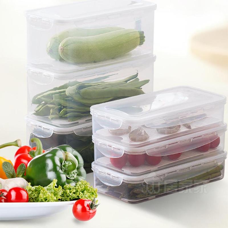 

Rectangle Fresh Storage Box Containers Clear Kitchen Fridge Organizer Case With Removable Drain Plate Tray