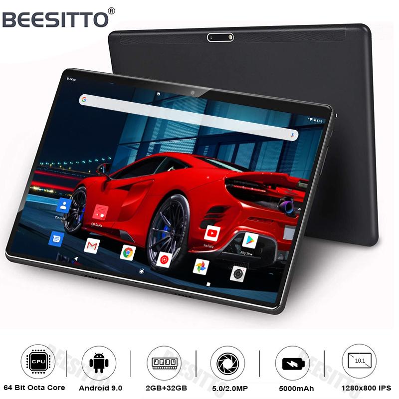 

BEESITTO Original 10 inch Tablet PC Dual SIM 4G LTE Phablet 5G WiFi 2+32GB ROM Android 9.0 Tablets Octa-Core IPS 1280*800+Gifts, Black