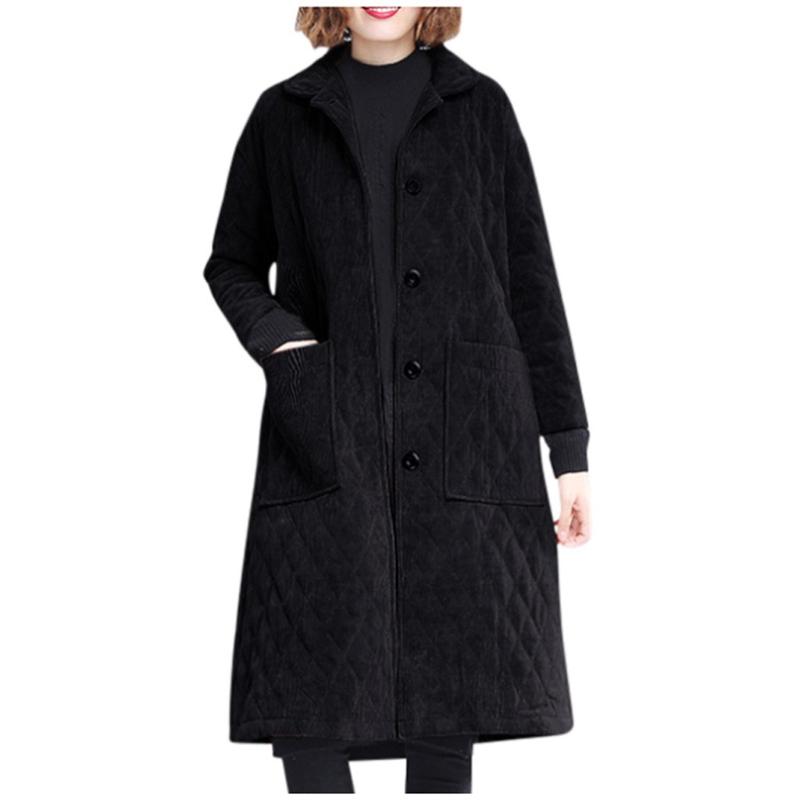 

FREE OSTRICH The new winter fashion women's corduroy plus velvet thick medium long warm coat, Army green