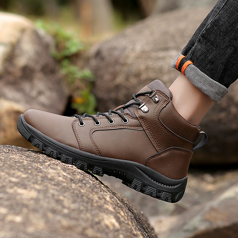 

Winter Waterproof Men's Casual Boots Tide British Wind Casual Leather Mens Winter Boots High Top Fashion Men's 2020, Black