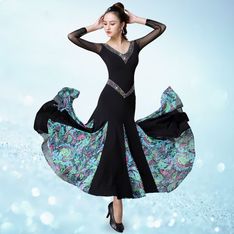 

Modern Dress High Quality Ballroom Dress Long Sleeve Fashion Competition Standard Performance Pracitise Profession Stage, Black