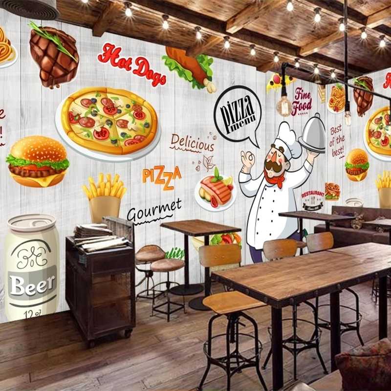 

Custom Any Size Mural Wallpaper 3D Cartoon Hand Painted Delicious Pizza Wooden Board Background Wall Painting Papel De Parede 3D, As pic