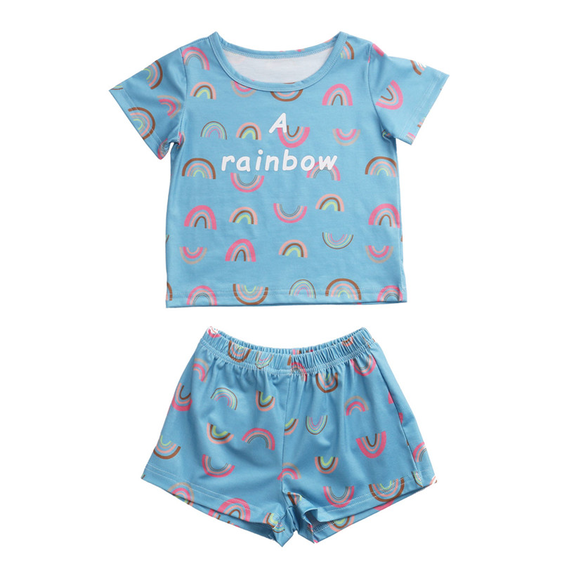 

0-6 Years Toddler Baby Pajamas Set Rainbow Short Sleeve Top Shorts Sleepwears Set Kids Boy Girls Sleepwear Robe, As pic