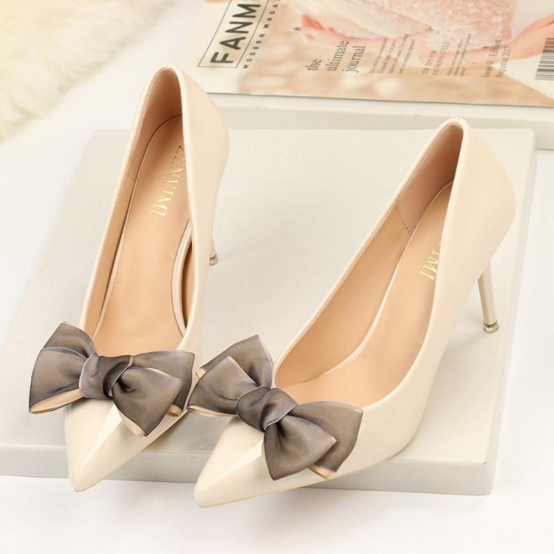 

Sexy Women Patent Leather Pointed Toe Red High Heels bow-knot Party Pumps Ladies Low-cut Vamp Stiletto Heel Wedding Prom Heels, Black