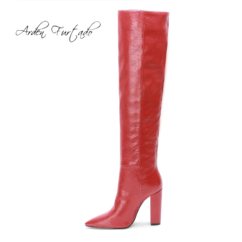 

Arden Furtado 2020 Fashion Women's Shoes Winter Pointed Toe Chunky Heels Elegant Ladies Boots yellow over the Knee High Boots, Brown
