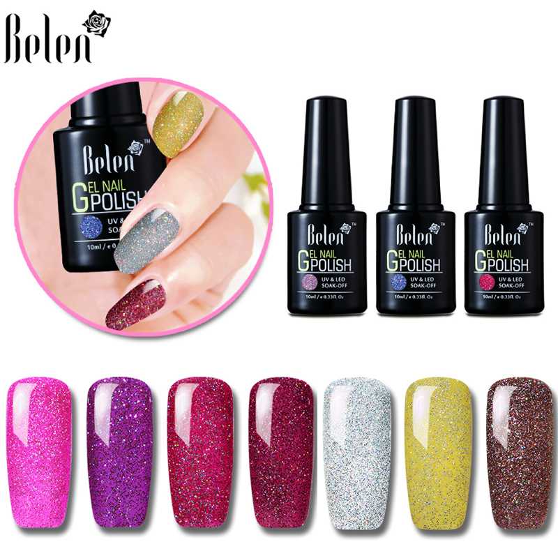

Belen 10ml Neon Bling UV Gel Polish Soak Off Nail Lucky Varnish Shining Glitter Long Lasting Semi Permanent Lacquer Base Top, 10ml top coat