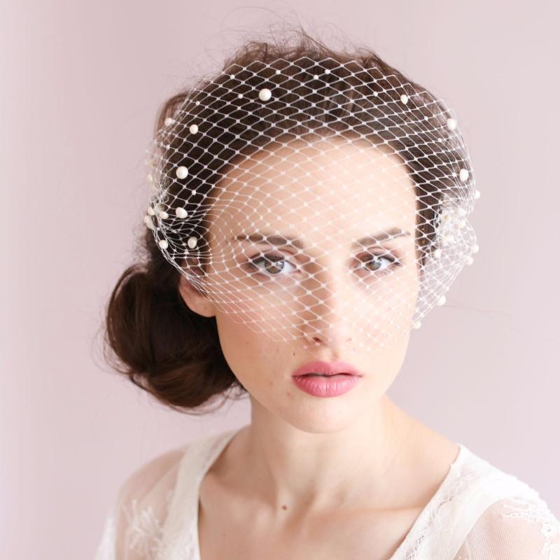 

Tulle Bridal Hats with Pearls 2020 Wedding Hats For Brides Wedding Accessories Free Shipping