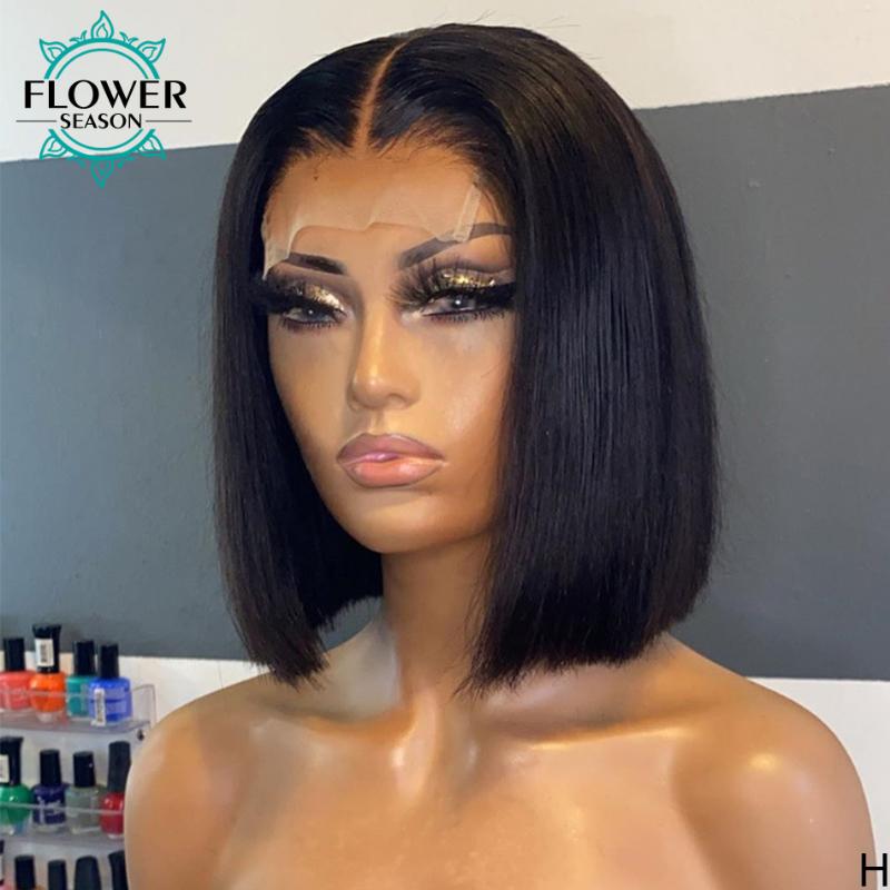 

Brazilian Wig Straight Short Bob Lace Front Wigs 13x4 Lace Front Human Hair Wigs Pre-plucked 150%Density Remy FlowerSeason, 13x4 lace front wig
