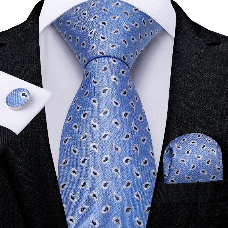 

Bow Ties Gift Men Tie Light Blue Paisley Silk Wedding For DiBanGu Design Hanky Cufflink Quality Set Fashion Drop
