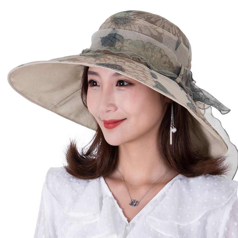 

Kagenmo Women Spring Anti-UV Sun Hat Big Brim Summer Sunhat Breathable Fold Beach Breathable Lace Bow-Knot