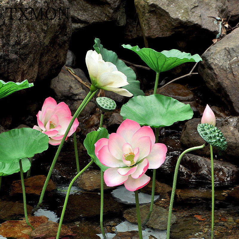 

Simulation hand-feel rubber lotus leaf fake flower single branch lotus flower plant home living room garden decoration