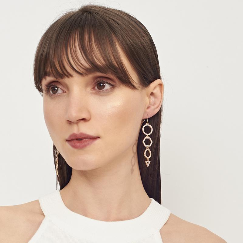 

IngeSight.Z Hollow Geometric Rhinestone Dangle Earrings for Women Rhombu Round Triangle Drop Earrings Charm Jewelry