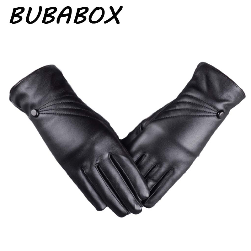 

Fashion Warm Models Solid Color Synthetic Leather Winter Pu Plus Velvet Thickening Korean Fashion Women Driving Gloves