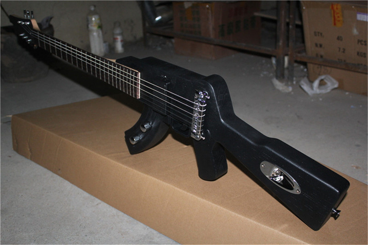 

Gun Shape 6 Strings Black Body Right/Left handed Electric Guitar with Rosewood Fingerboard,can be customized