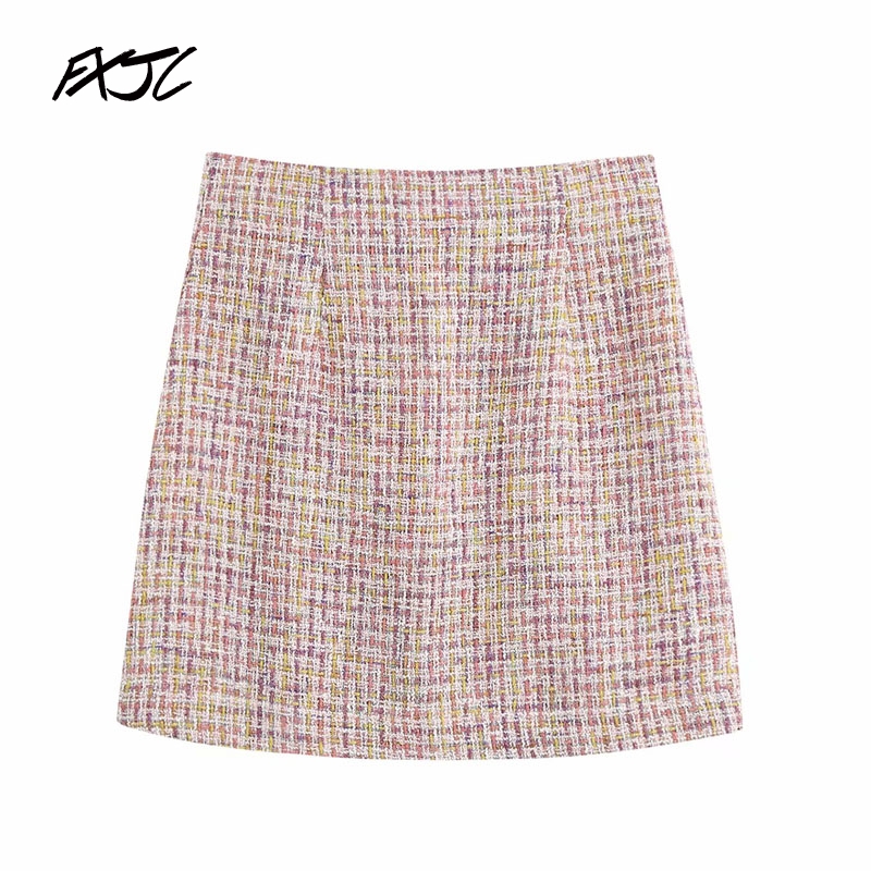 

Xiaoxiangfeng Sexy Short Tweed Fashion Women's Skirt Korean Version of Sweet Plaid Chic Female Skirts, Beige