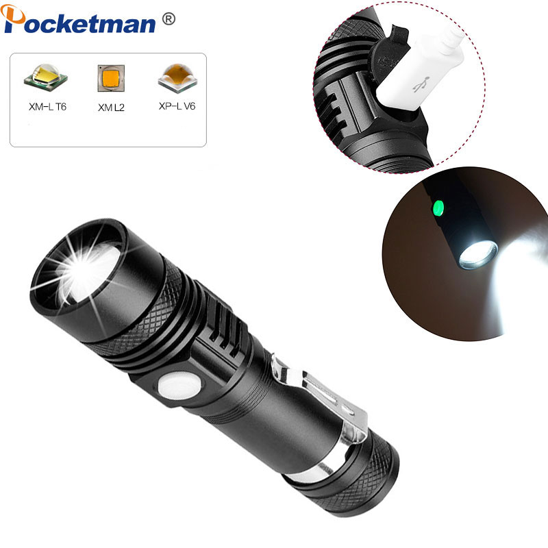 

Flashlights Torches LED Torch T6/L2/V6 Power Tips Zoomable Bicycle Light 18650 Rechargeable USB Linterna Bright Lamp Long Life-span