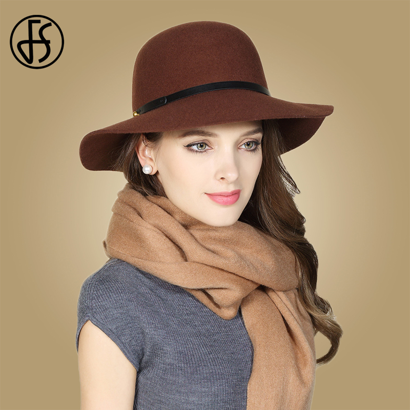 

FS 2020 Fashion Women's Wide Brim Felt Bowler Fedora Hat Warm Winter Autumn Floppy Camel Navy Cloche Cap Ladies's Large Hat