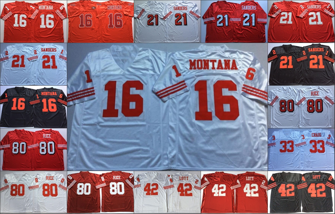 

NCAA Retro Football stitched mens Jersey 16 Joe Montana 21 Deion Sanders 42 Ronnie Lott 33 Roger Craig 80 Jerry Rice 8 Steve Young, Black