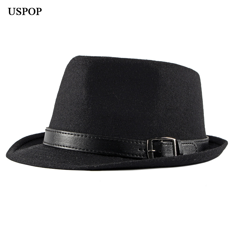 

USPOP fashion men hats British vintage wool fedoras male wool jazz hat unisex winter thick warm hats, Black