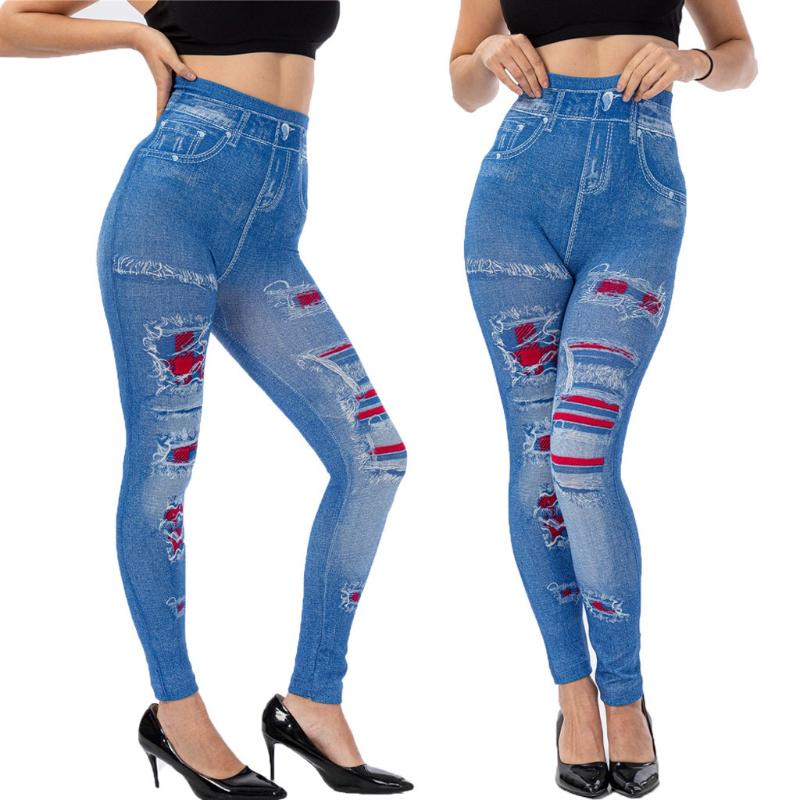 

2020 Sexy Solid Pencil Pants Women' Full Length Leggings High Waist Stretch Trousers Female Casual Imitation Cowboy Pants#0827, Db