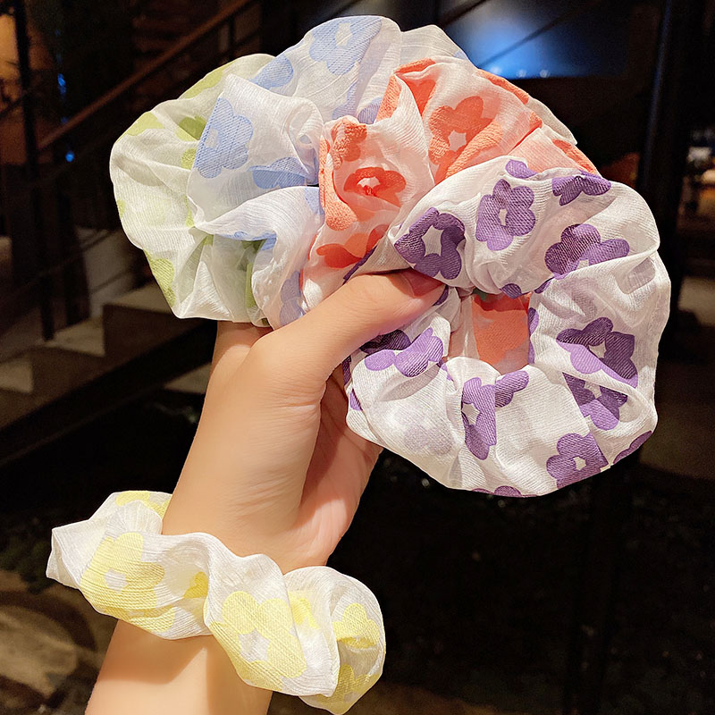 

New Women Girls Cute Print Flower Scrunchie Ponytail Holder Rubber Bands Sweet Hair Holder Ornament Fashion Hair Accessories