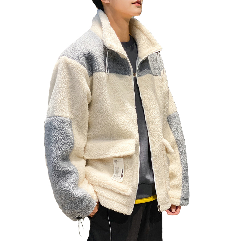 

Winter lamb wool coat men Korean loose casual wnter warm coat, White