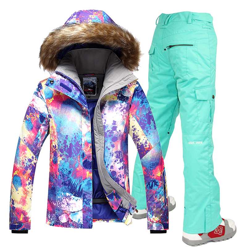 

Women Gsou Snow Ski Suit Windproof Waterproof Breathable Women's Snowboard Colorful Clothes Winter Jacket And Pants, Light blue pants